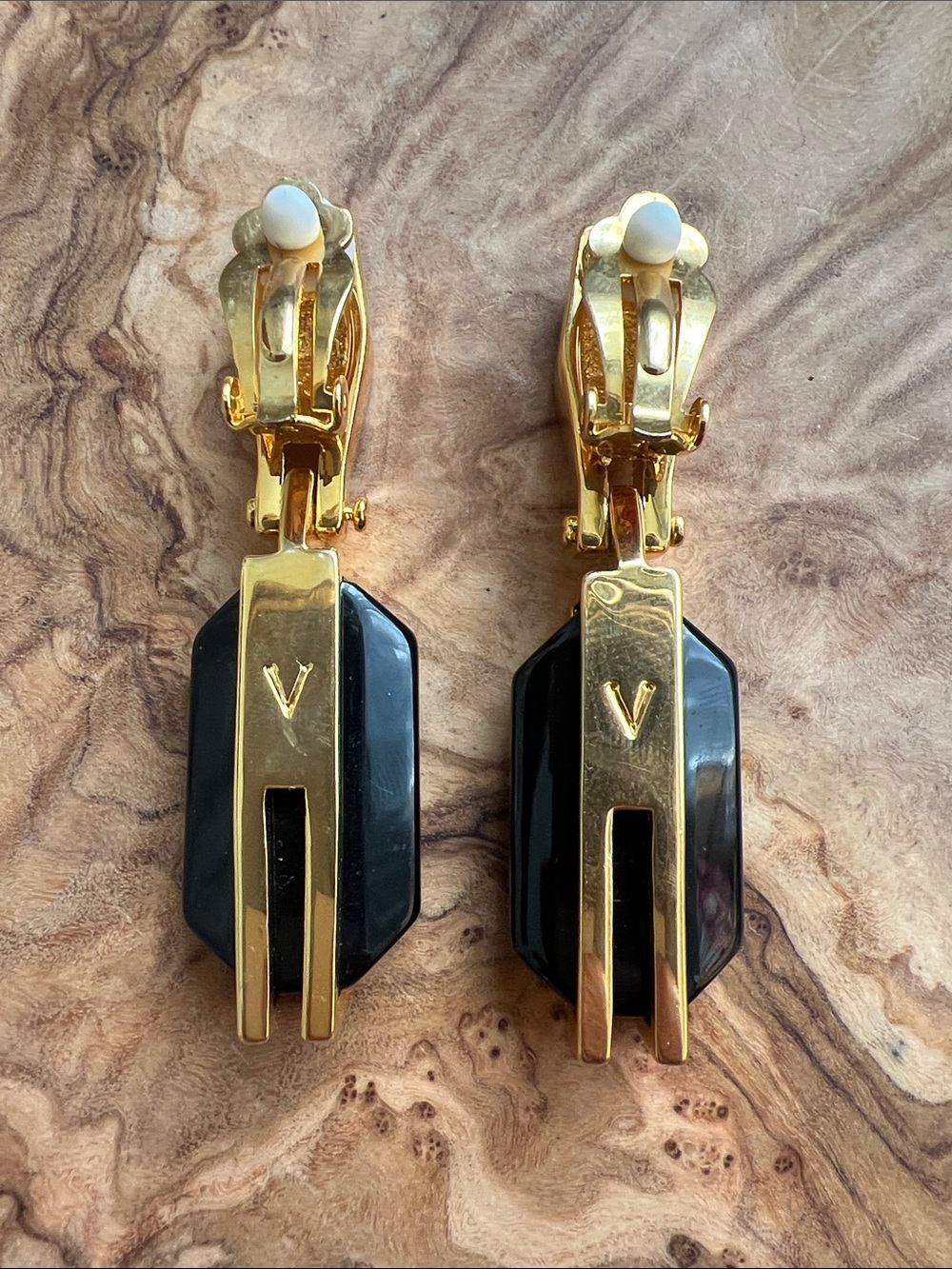 Vince Camuto Art Deco Gold-Tone Clip-On Earrings with Black Accents - Picture 3 of 5